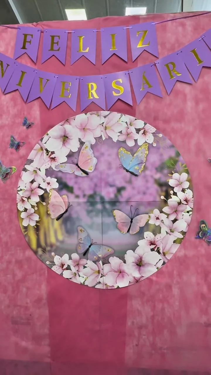 Decoração de aniversário com tema jardim e borboletas